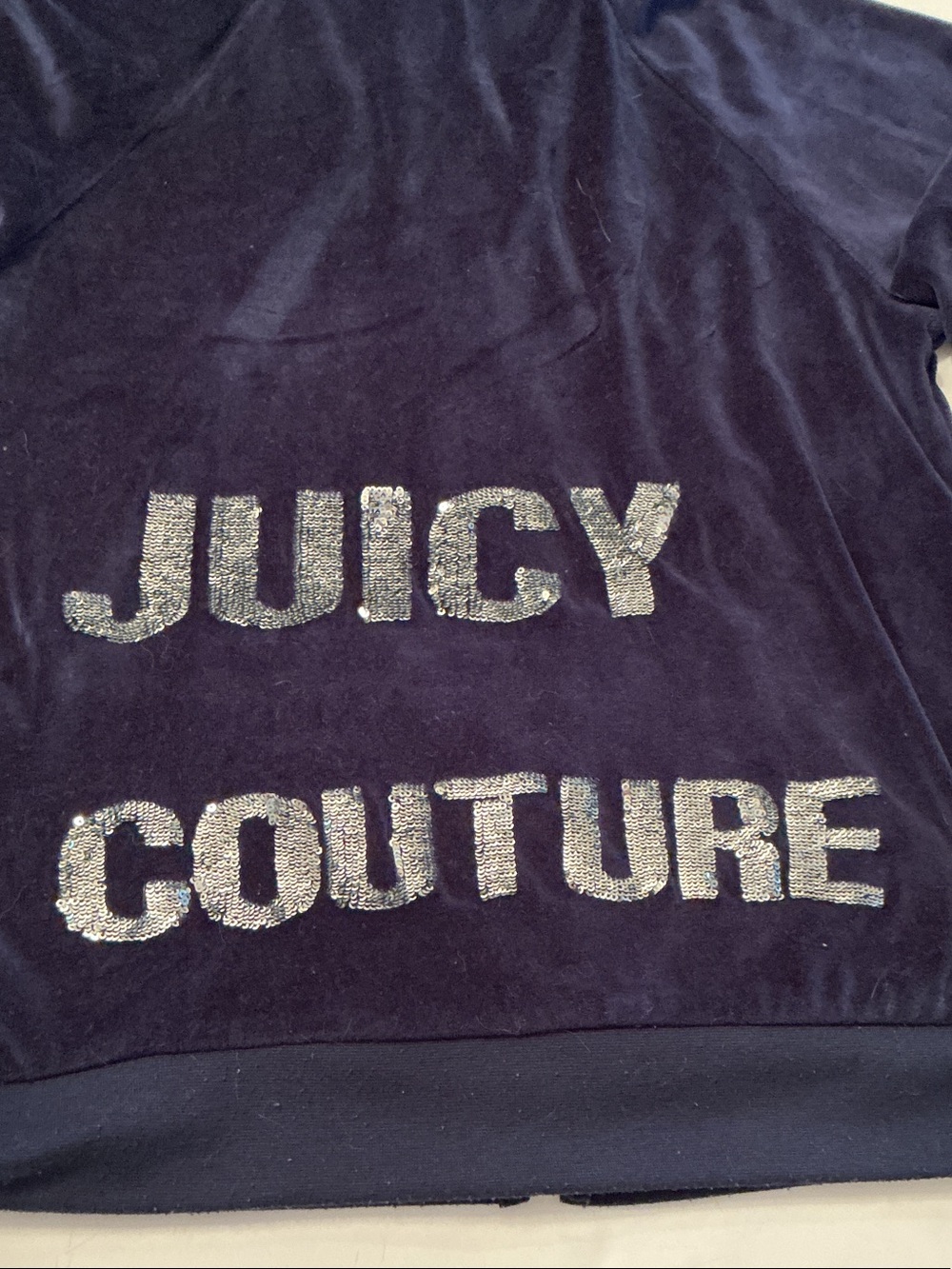 Vintage Y2K Juicy Couture Navy Velour Zip Hoodie Joggers Tracksuit Sz L fits S - Picture 13 of 14